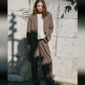 Mango Brown Plaid Wide Leg Suit Trousers US6 NWT-Retail $100-zara-revolve